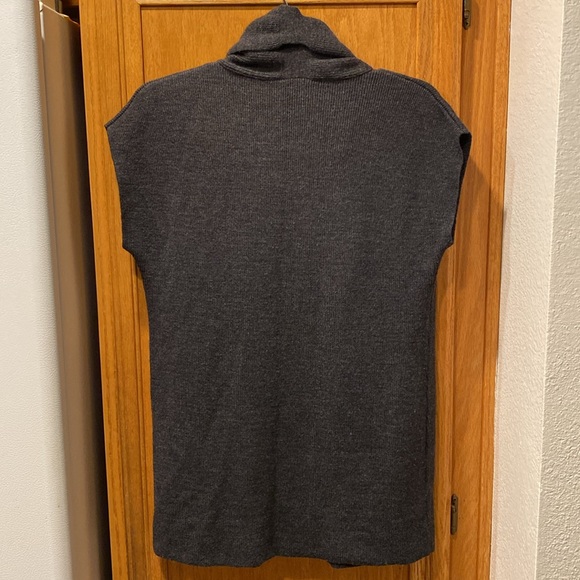 Smoke Heather Wool Blend Ripple Open Front Cardigan Sweater Vest Duster Sz S/M - Picture 2 of 7